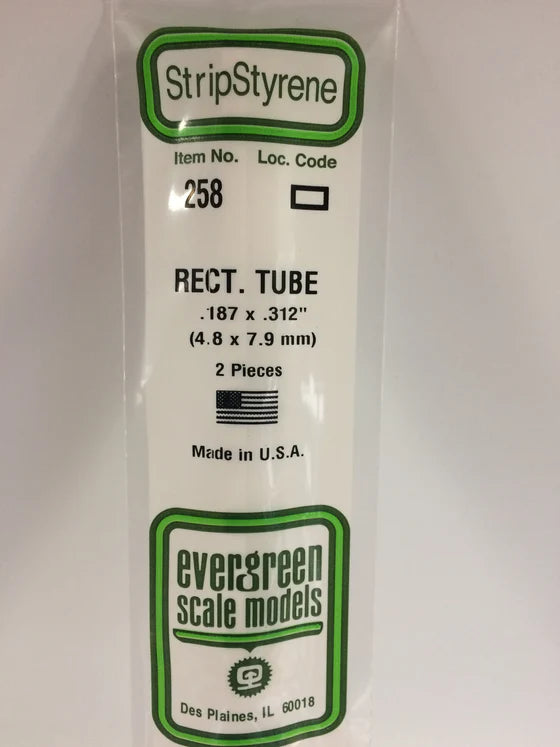 EVERGREEN 258 .188 X .312 STYRENE  RECTANGULAR TUBES