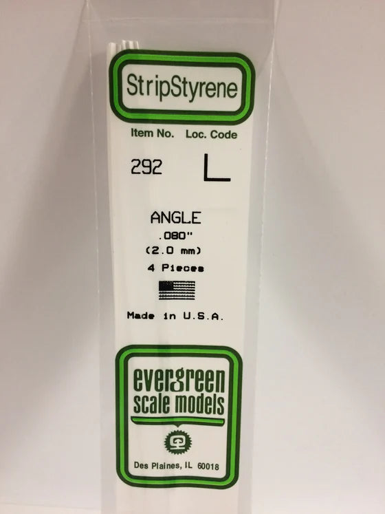 EVERGREEN 292 .080 STYRENE ANGLES