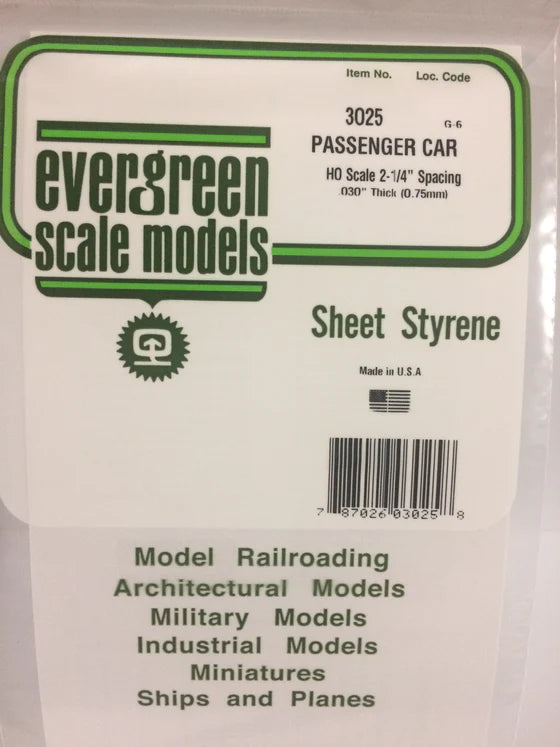 EVERGREEN 3025 .025 STYRENE PASSENGER CAR SIDING