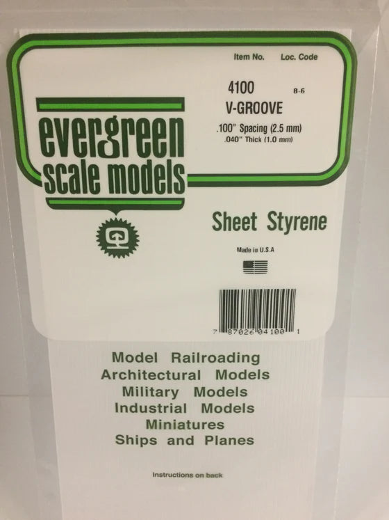 EVERGREEN 4100 .100 STYRENE V GROOVE SIDING