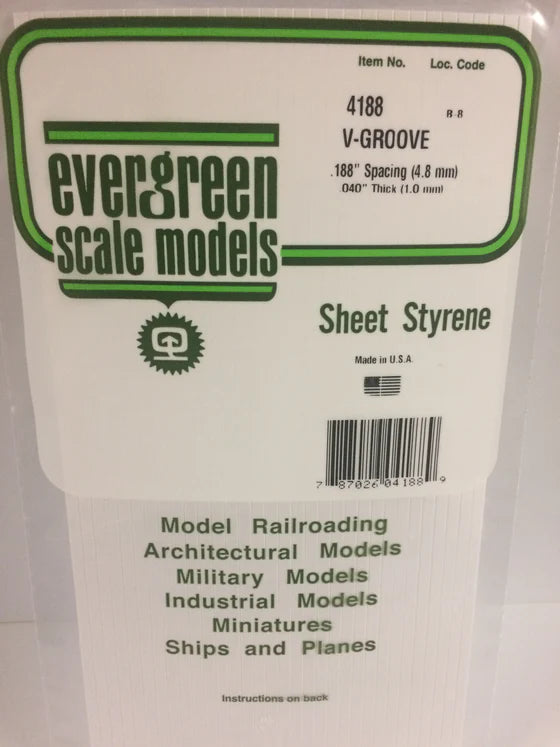 EVERGREEN 4188 .188 STYRENE V GROOVE SIDING