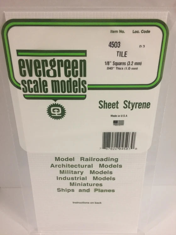 EVERGREEN 4503 .125 X .125 STYRENE SQUARE TILE