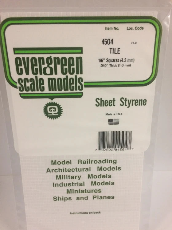 EVERGREEN 4504 .166 X .166 STYRENE SQUARE TILE