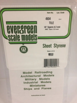 EVERGREEN 4504 .166 X .166 STYRENE SQUARE TILE