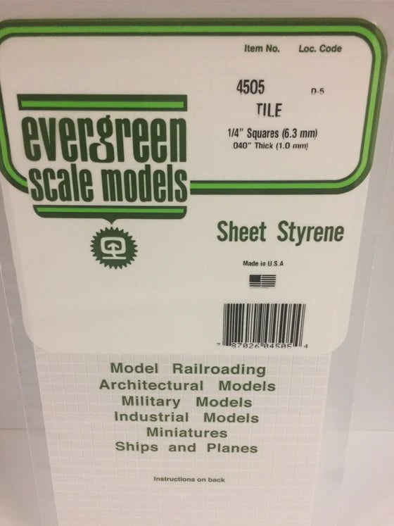 EVERGREEN 4505 .250 X .250 STYRENE SQUARE TILE