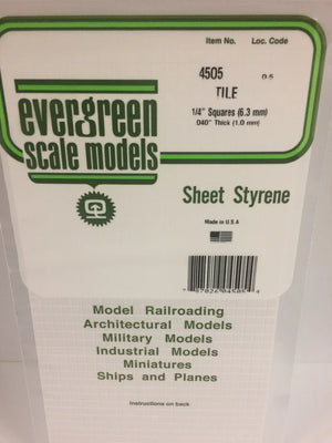 EVERGREEN 4505 .250 X .250 STYRENE SQUARE TILE