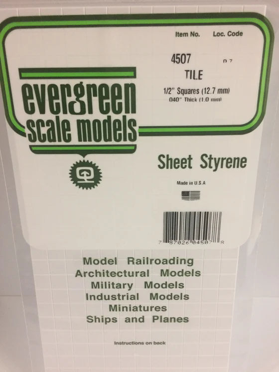 EVERGREEN 4507 .500 X .500 STYRENE SQUARE TILE