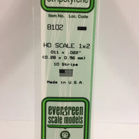EVERGREEN 8102 .011 X .022 STYRENE HO SCALE STRIPS (1X2)