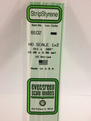 EVERGREEN 8102 .011 X .022 STYRENE HO SCALE STRIPS (1X2)