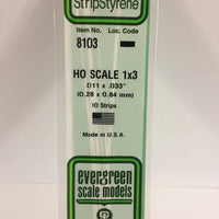 EVERGREEN 8103 .011 X .033STYRENE HO SCALE STRIPS (1X3)
