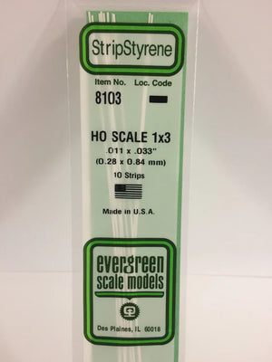 EVERGREEN 8103 .011 X .033STYRENE HO SCALE STRIPS (1X3)
