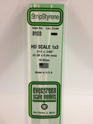 EVERGREEN 8103 .011 X .033STYRENE HO SCALE STRIPS (1X3)