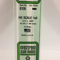EVERGREEN 8106 .011 X .066 STYRENE HO SCALE STRIPS (1X6)