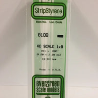 EVERGREEN 8108 .011 X .090 STYRENE HO SCALE STRIPS (1X8)