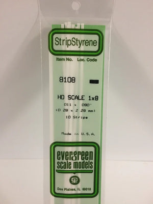 EVERGREEN 8108 .011 X .090 STYRENE HO SCALE STRIPS (1X8)