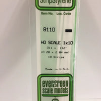 EVERGREEN 8110 .011 X .112 STYRENE HO SCALE STRIPS (1X10)