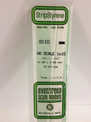EVERGREEN 8110 .011 X .112 STYRENE HO SCALE STRIPS (1X10)