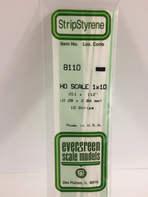 EVERGREEN 8110 .011 X .112 STYRENE HO SCALE STRIPS (1X10)