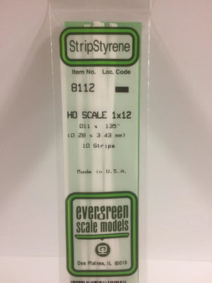 EVERGREEN 8112 .011 X .135 STYRENE HO SCALE STRIPS (1X12)