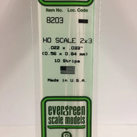 EVERGREEN 8203 .022 X .033 STYRENE HO STRIPS (2X3)