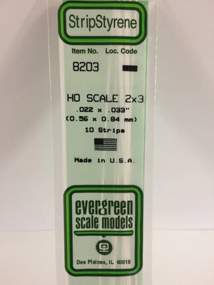EVERGREEN 8203 .022 X .033 STYRENE HO STRIPS (2X3)