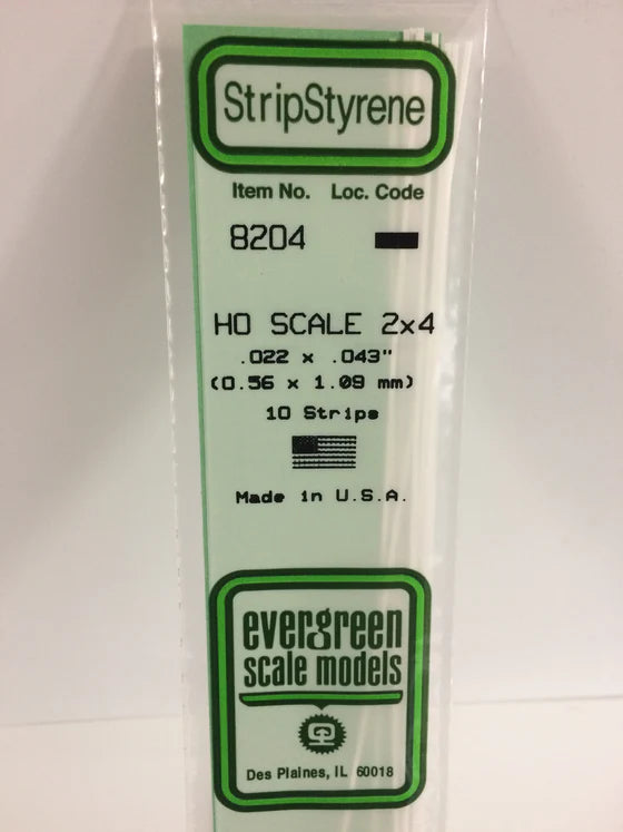 EVERGREEN 8204 .022 X .043 STYRENE HO STRIPS (2X4)