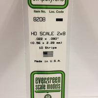 EVERGREEN 8208 .022 X .090 STYRENE HO STRIPS (4X8)