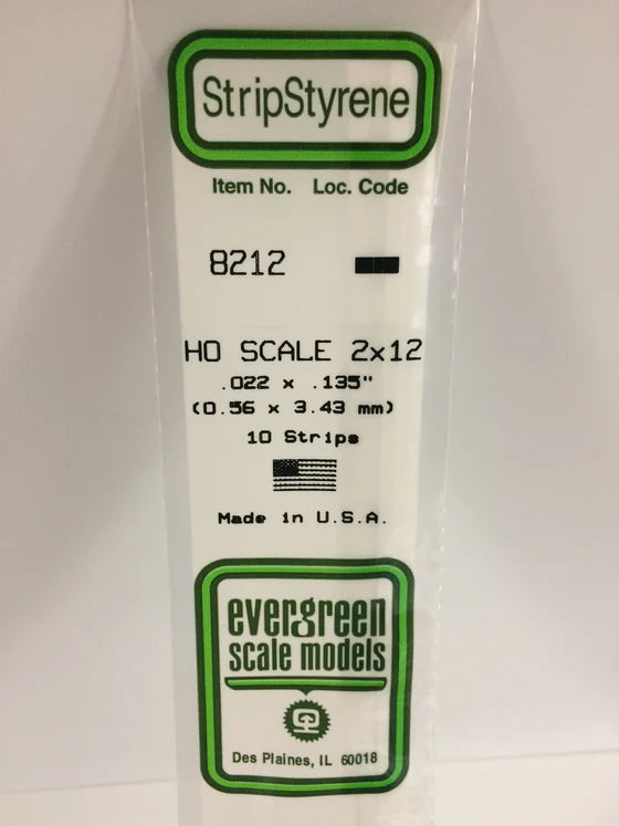 EVERGREEN 8212 .022 X .135 STYRENE HO STRIPS (4X12)