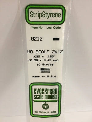 EVERGREEN 8212 .022 X .135 STYRENE HO STRIPS (4X12)