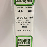 EVERGREEN 8406 .043 X .066 STYRENE HO SCALE STRIPS (4X6)