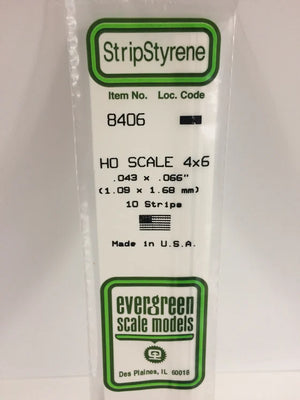 EVERGREEN 8406 .043 X .066 STYRENE HO SCALE STRIPS (4X6)