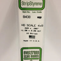 EVERGREEN 8408 .043 X .090 STYRENE HO SCALE STRIPS (4X8)