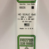 EVERGREEN 8606 .066 X .066 STYRENE HO SCALE STRIPS (6X6)