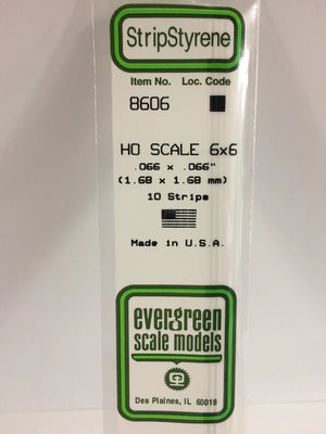 EVERGREEN 8606 .066 X .066 STYRENE HO SCALE STRIPS (6X6)