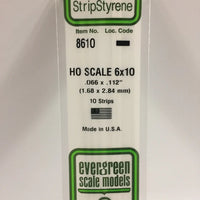 EVERGREEN 8610 .066 X .112 STYRENE HO SCALE STRIPS (6X10)