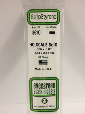 EVERGREEN 8610 .066 X .112 STYRENE HO SCALE STRIPS (6X10)