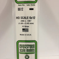EVERGREEN 8612 .066 X .135 STYRENE HO SCALE STRIPS (6X12)