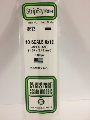 EVERGREEN 8612 .066 X .135 STYRENE HO SCALE STRIPS (6X12)